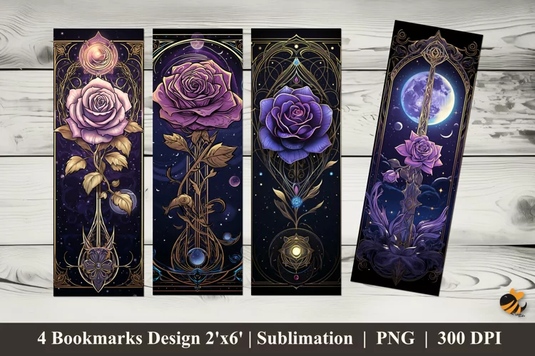 Purple Rose Gold Bookmarks Sublimation Design