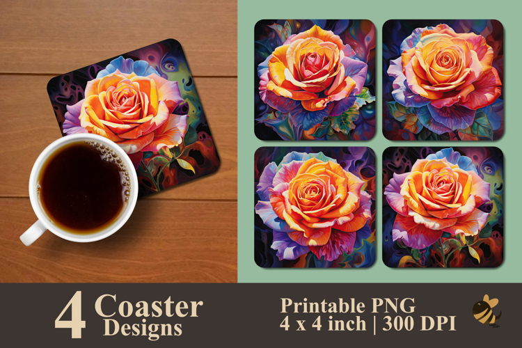 Fantasy Blooming Rose Coaster Sublimation Design