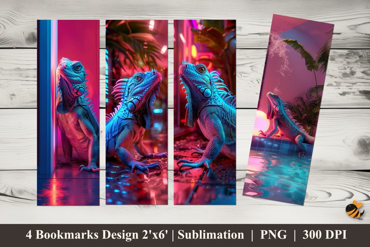 Neon Iguana Bookmarks Sublimation Design example image 1