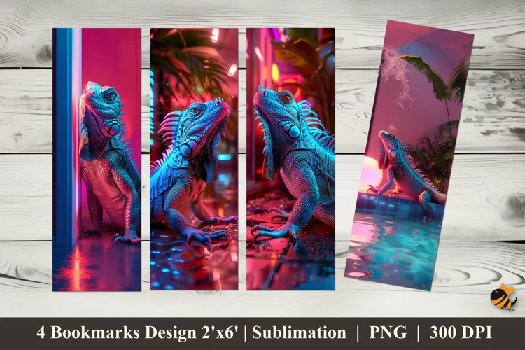 Neon Iguana Bookmarks Sublimation Design