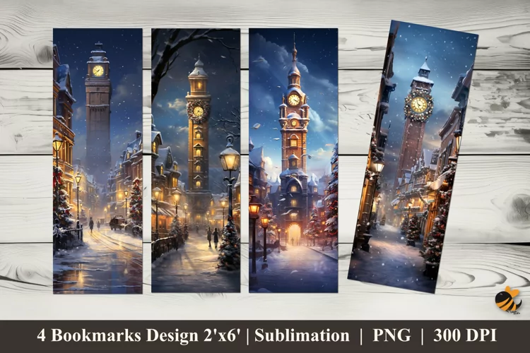 Snowy Town Square Bookmarks Sublimation Design
