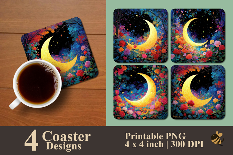 Moonlit Garden Bloom Coaster Sublimation Design