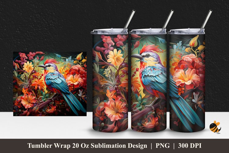 Bird Flower Tumbler Wrap Sublimation Design 1