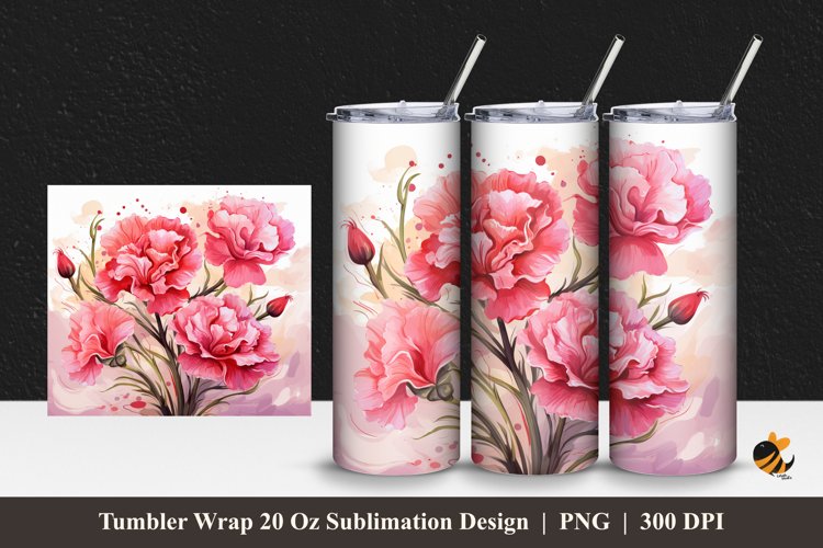Carnation Flower Tumbler Wrap Sublimation Design 1