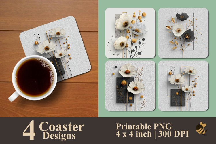 Minimalist Flower Coaster Sublimation Design