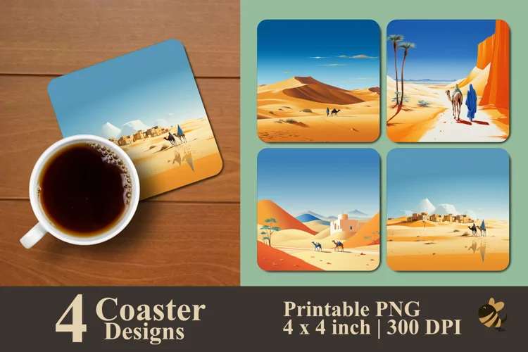 Desert Camels Coaster Sublimation Designs