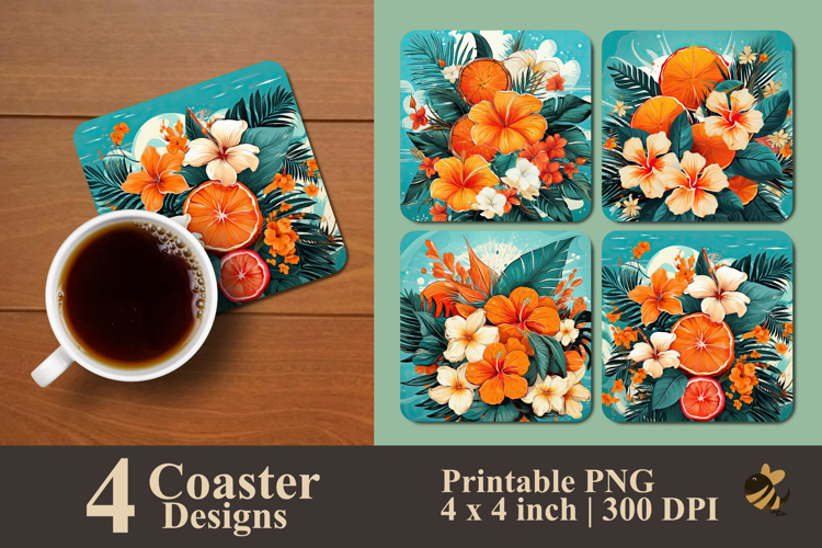 Tropical Paradise Floral Coaster Sublimation Design
