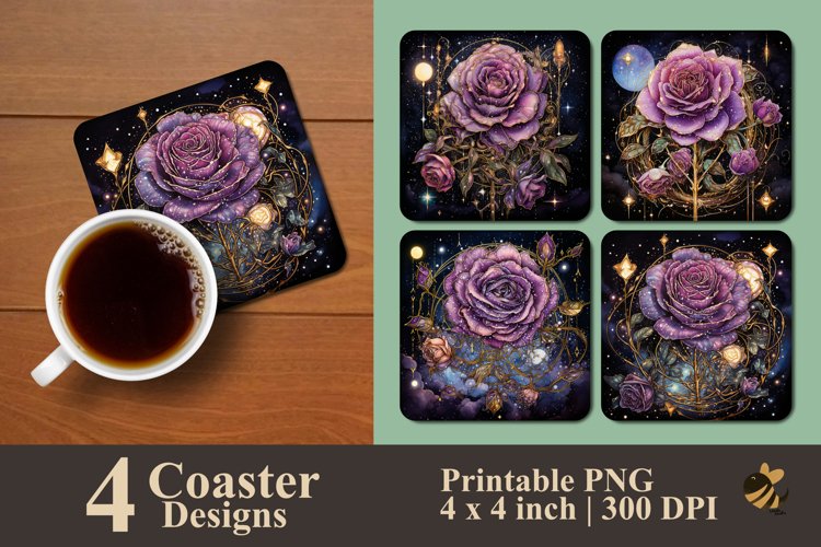 Luxury Rose Purple Coaster Sublimation Designs example image 1