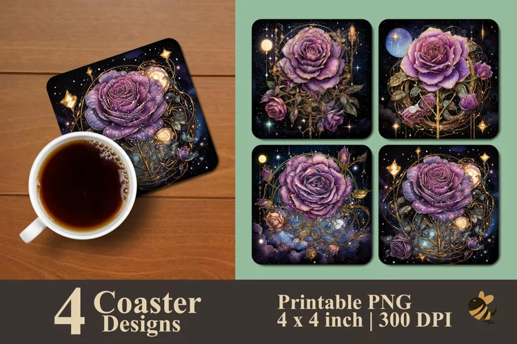 Luxury Rose Purple Coaster Sublimation Designs