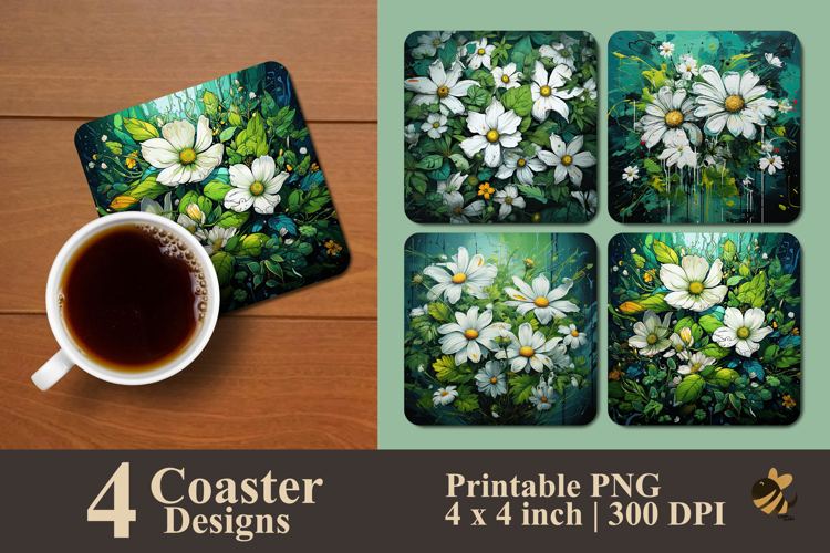 Graffiti Art White Flower Coaster Sublimation Design