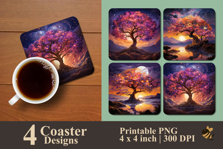 Twillight Tree Coaster Sublimation Design