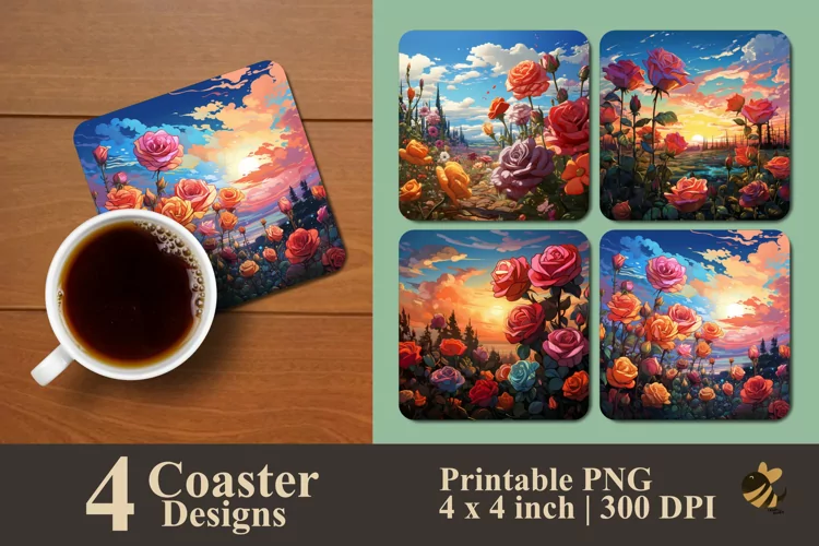 Rose Garden Coaster Sublimation Designs