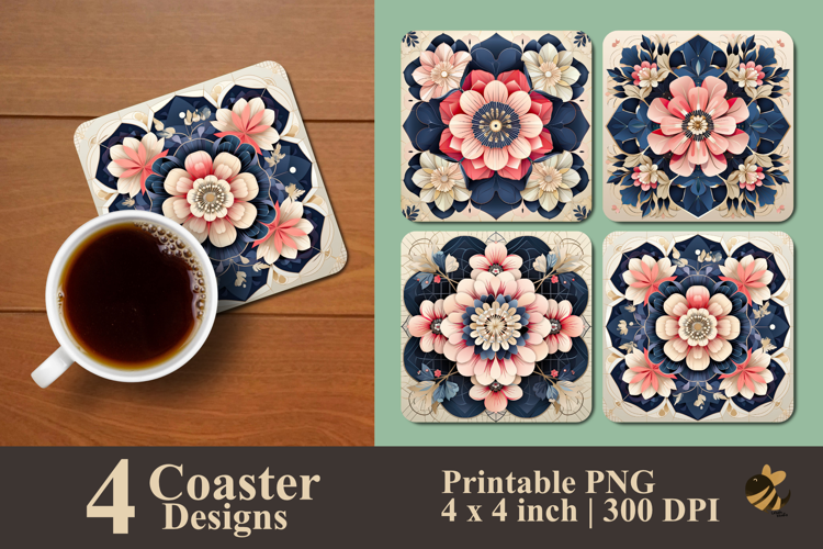 Geometric Bloom Harmony Coaster Sublimation Design