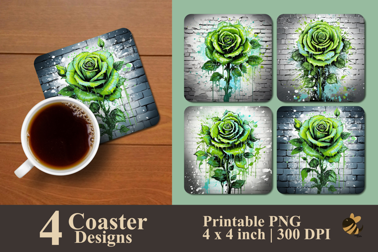 Green Ice Rose Coaster Sublimation Design
