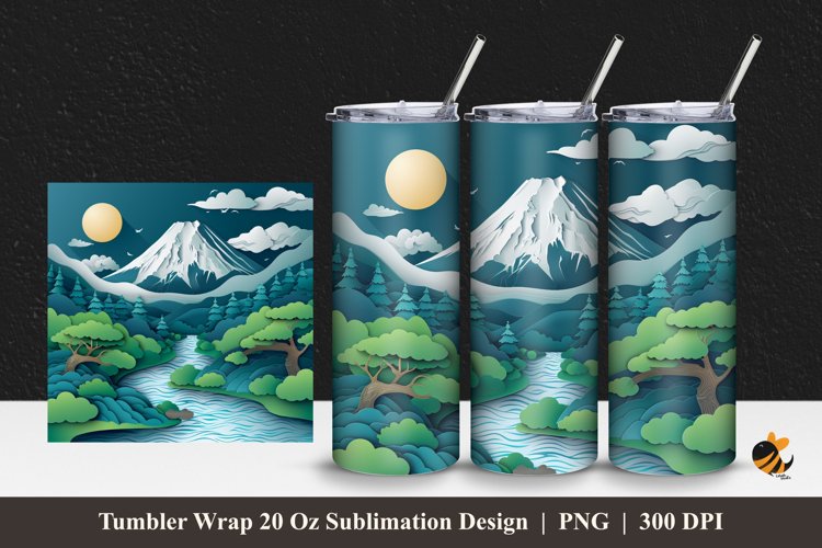 Nature Mountain Tumbler Wrap Sublimation Design 1 example image 1