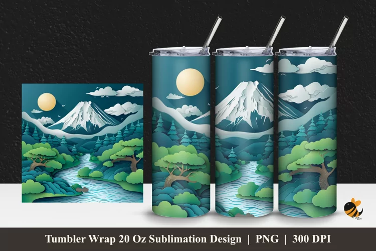 Nature Mountain Tumbler Wrap Sublimation Design 1