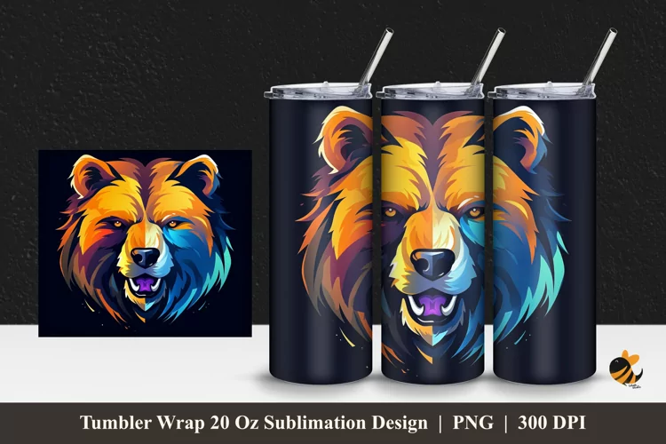 Bear Illustration Tumbler Wrap Sublimation Design 1