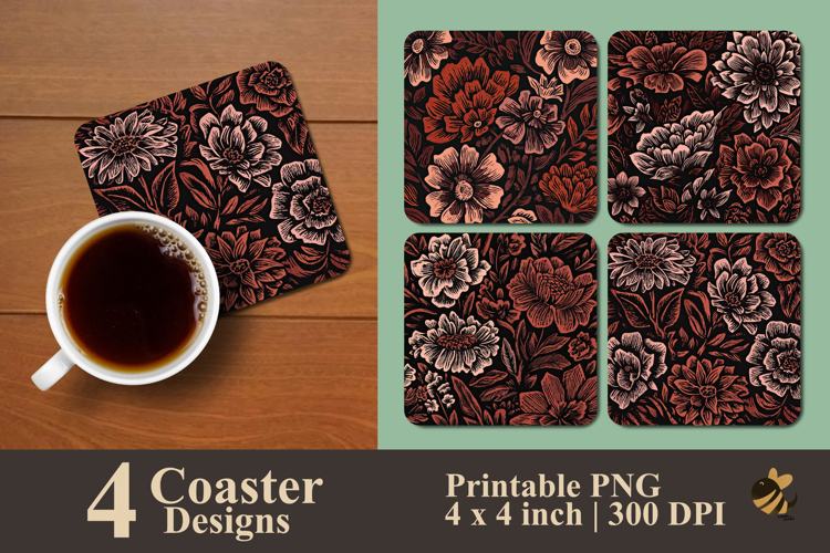Elegant Floral Batik Coaster Sublimation Design example image 1