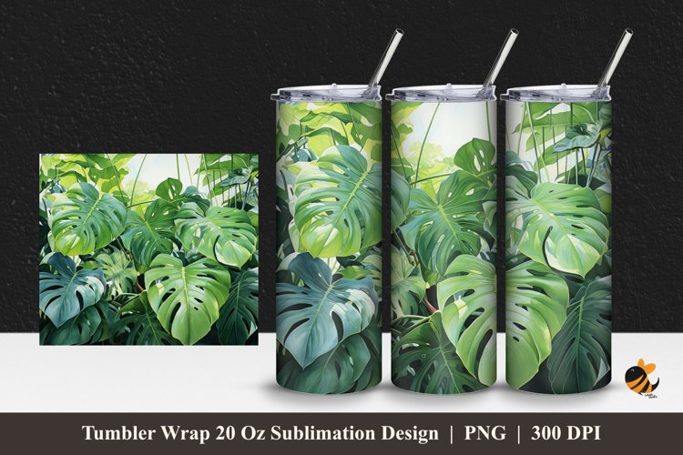 Exotic Monstera Tumbler Wrap Sublimation Design 1
