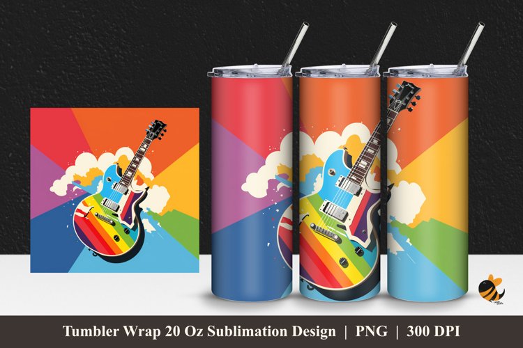 3D Colorful Guitar Tumbler Wrap Sublimation Design 1