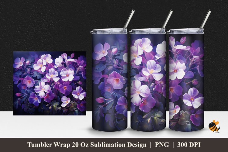 Glowing Flowers Tumbler Wrap Sublimation Design 1 example image 1