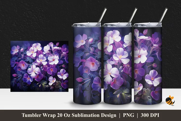 Glowing Flowers Tumbler Wrap Sublimation Design 1