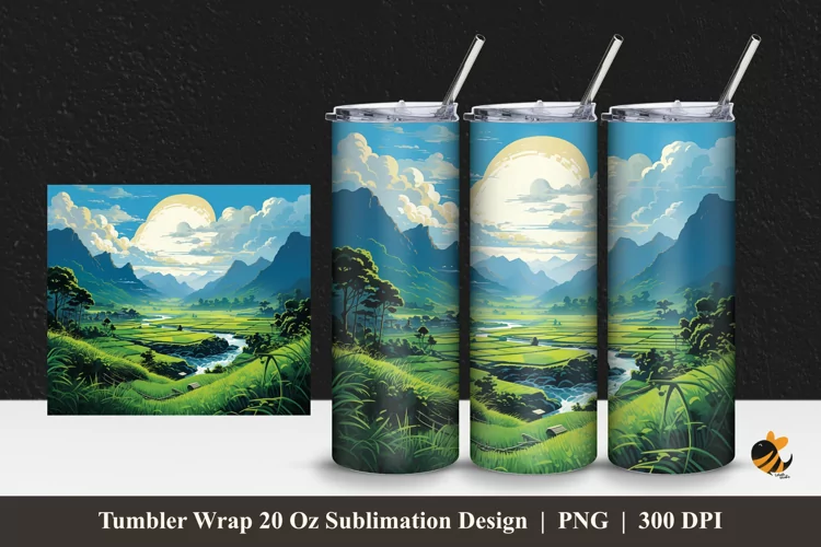 Rice Fields Tumbler Wrap Sublimation Design 1