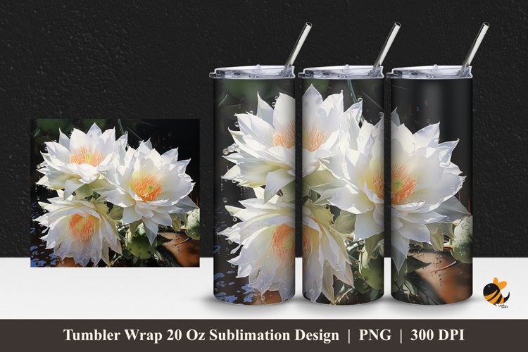 White Flowers Tumbler Wrap Sublimation Design 1 example image 1