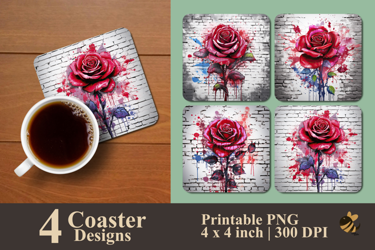 Painting Blossom Rose Coaster Sublimation Design