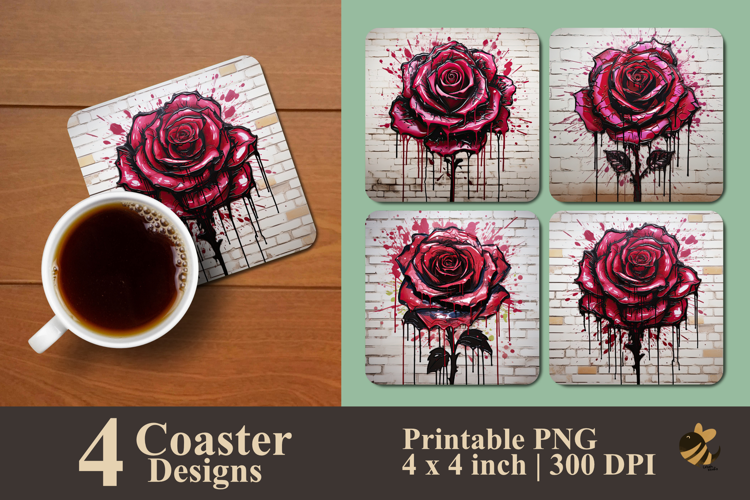 Painting Realistic Silent Rose Coaster Sublimation Design