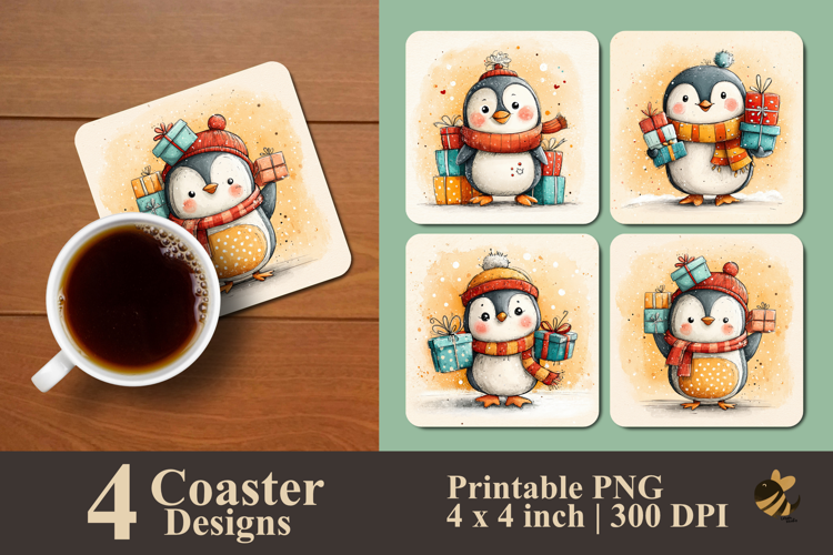 Funny Penguin Coaster Sublimation Design