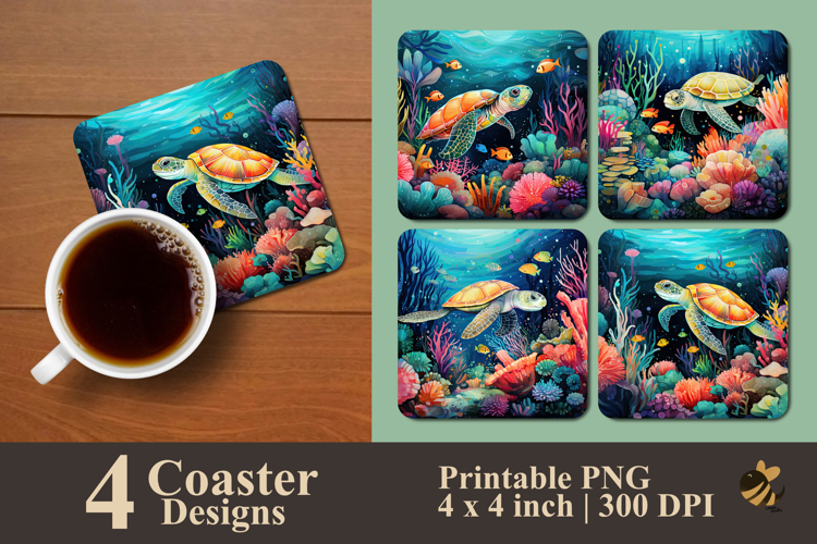 Turtle Life Under The Sea Coaster Sublimation Design