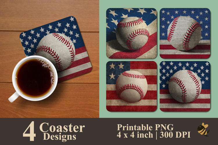American Baseball Coaster Sublimation Design