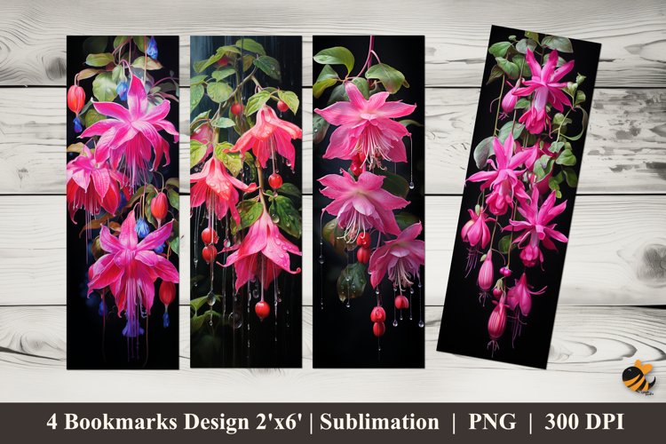 Fuchsia Flower Bookmarks Sublimation Design example image 1