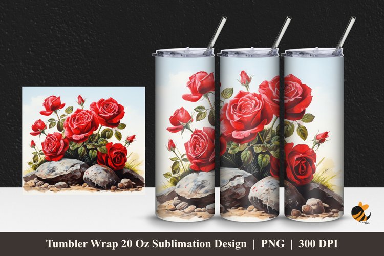 Rock Roses Tumbler Wrap Sublimation Design 1 example image 1
