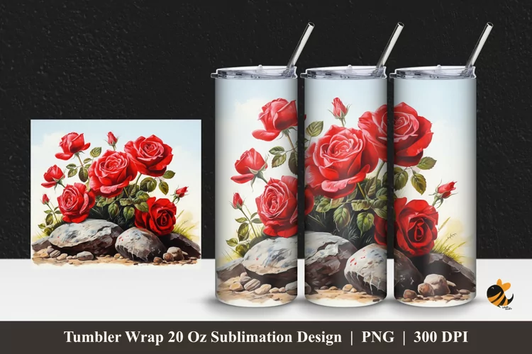 Rock Roses Tumbler Wrap Sublimation Design 1