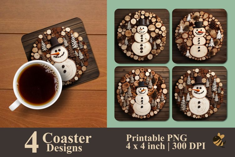Rustic Snowman Coaster Sublimation Designs