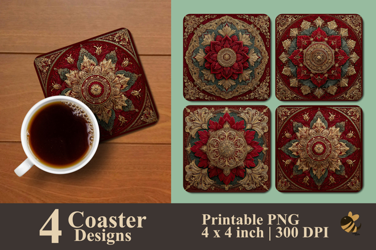 Red Monochrome Coaster Sublimation Design