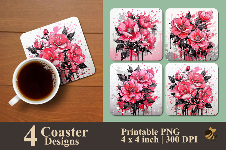 Bouquet Camelia Flower Coaster Sublimation Design