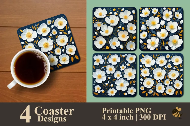 Simple Floral Coaster Sublimation Designs