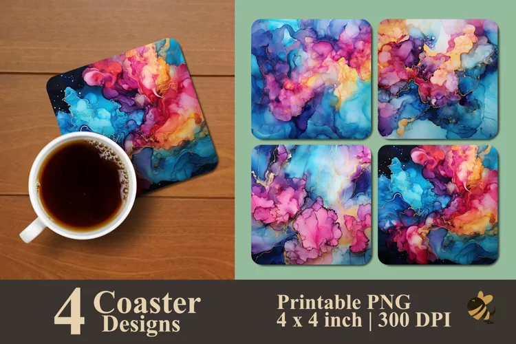 Colorful Liquid Ink Coaster Sublimation Designs