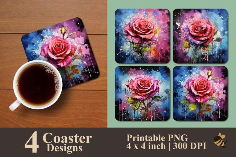 Mixing Color Rose Coaster Sublimation Design