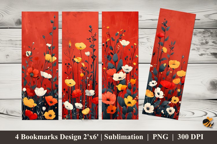 Flat Flowers Bookmarks Sublimation Design example image 1