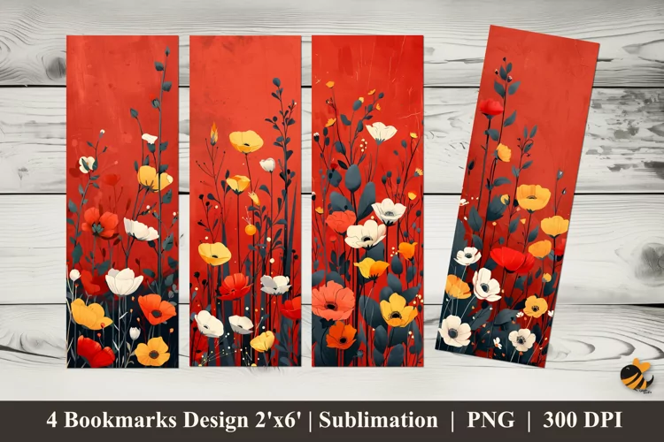 Flat Flowers Bookmarks Sublimation Design