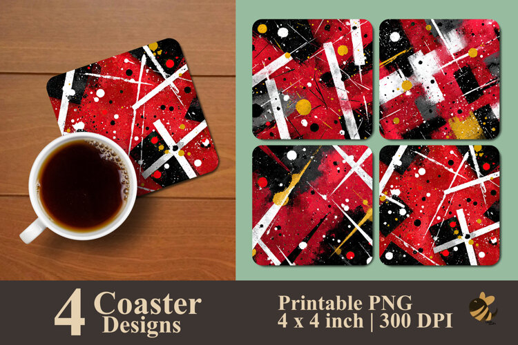 Red Symphony Coaster Sublimation Design example image 1