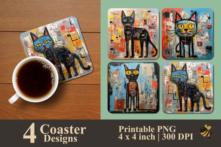 Cat Painting Coaster Sublimation Designs