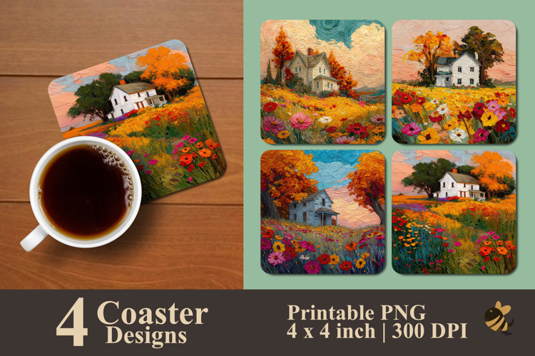 Vibrant Countryside Coaster Sublimation Design