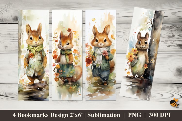 Cute Kind Squirrel Bookmarks Sublimation Design example image 1