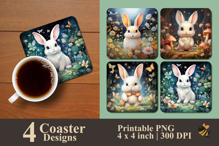 Magical Bunny Garden Coaster Sublimation Design