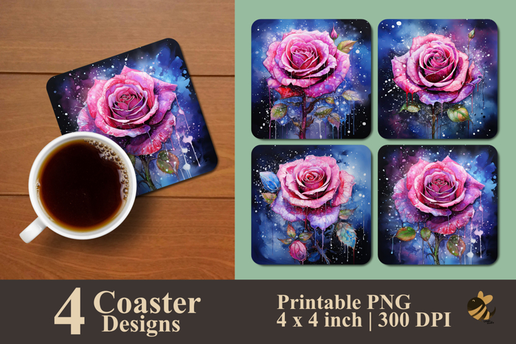 Dreamy Starlight Rose Coaster Sublimation Design